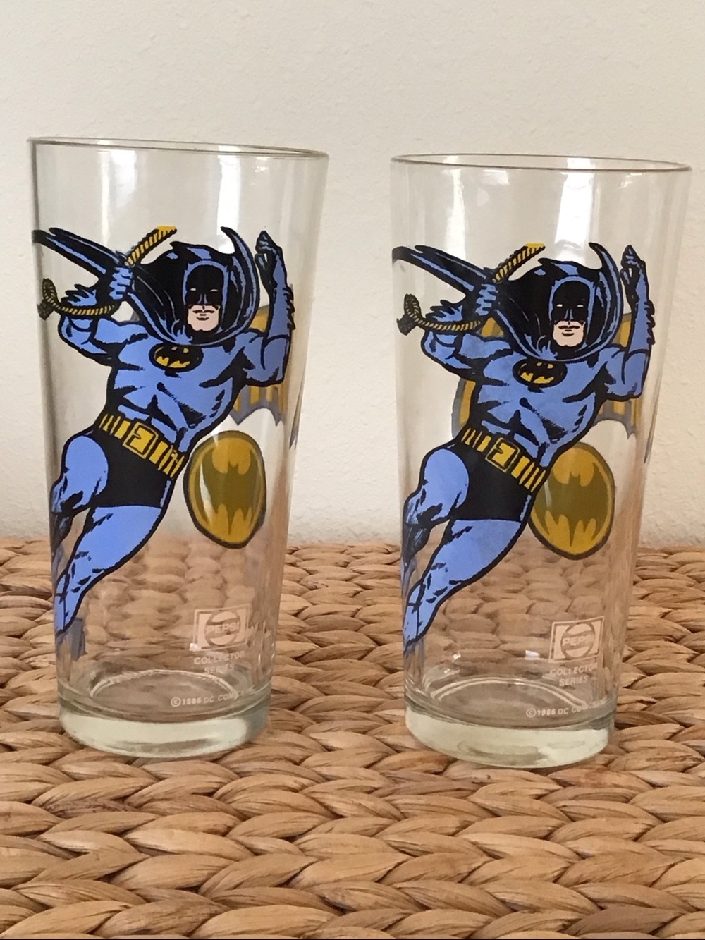 Set of 2 Vintage DC Comics Batman Glasses, 1966
